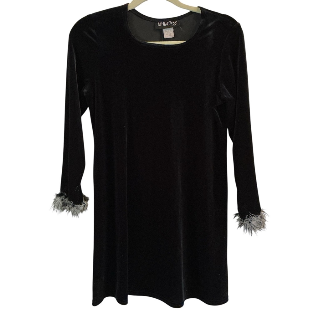 Vintage Girl’s All That Jazz XL Black Velvet Long Sleeve Dress Feather Cuff